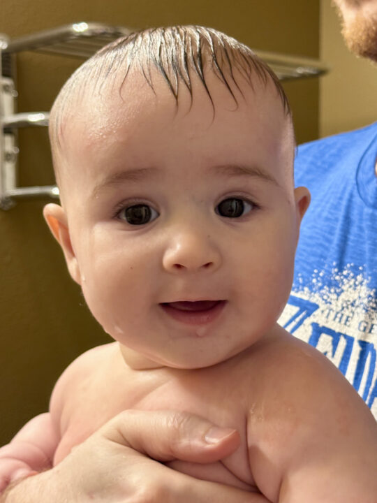 Jack Henry with wet hair after a bath