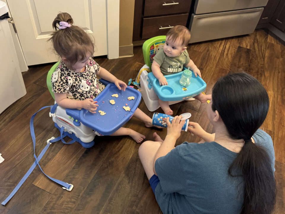 Livy and Jack having a snack in the kitchen